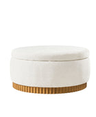 Eon Round Storage Ottoman with Reversible Tray – Soft Upholstered Accent Footstool