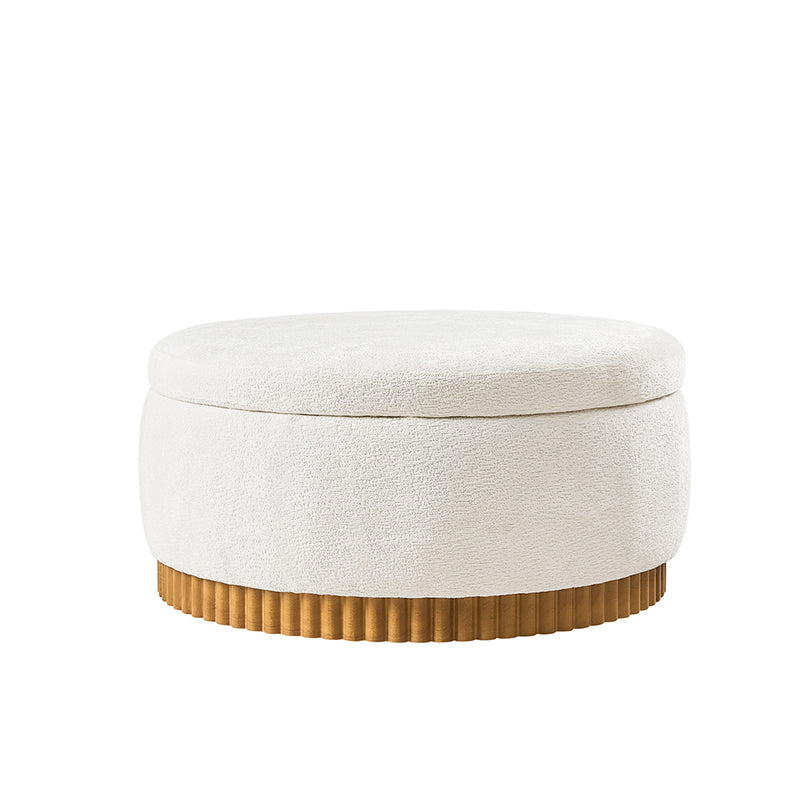 Eon Round Storage Ottoman with Reversible Tray – Soft Upholstered Accent Footstool