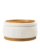 Eon Round Storage Ottoman with Reversible Tray – Soft Upholstered Accent Footstool