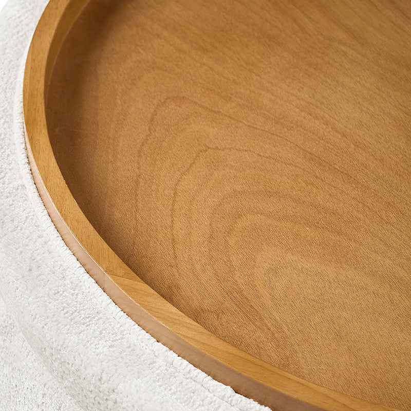 Eon Round Storage Ottoman with Reversible Tray – Soft Upholstered Accent Footstool