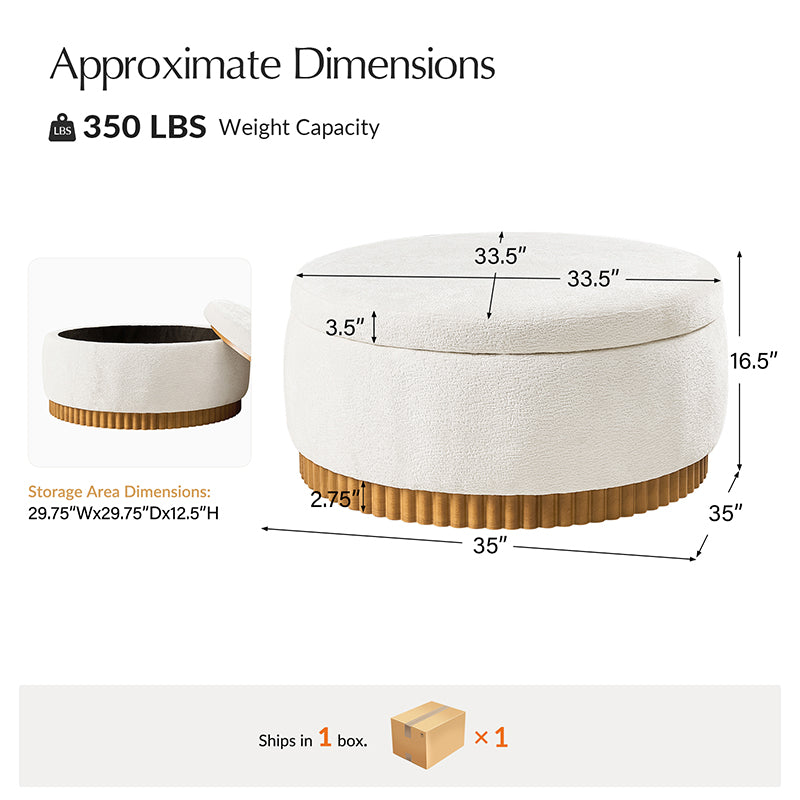 Eon Round Storage Ottoman with Reversible Tray – Soft Upholstered Accent Footstool