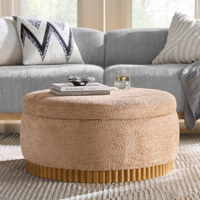 Eon Round Storage Ottoman with Reversible Tray – Soft Upholstered Accent Footstool