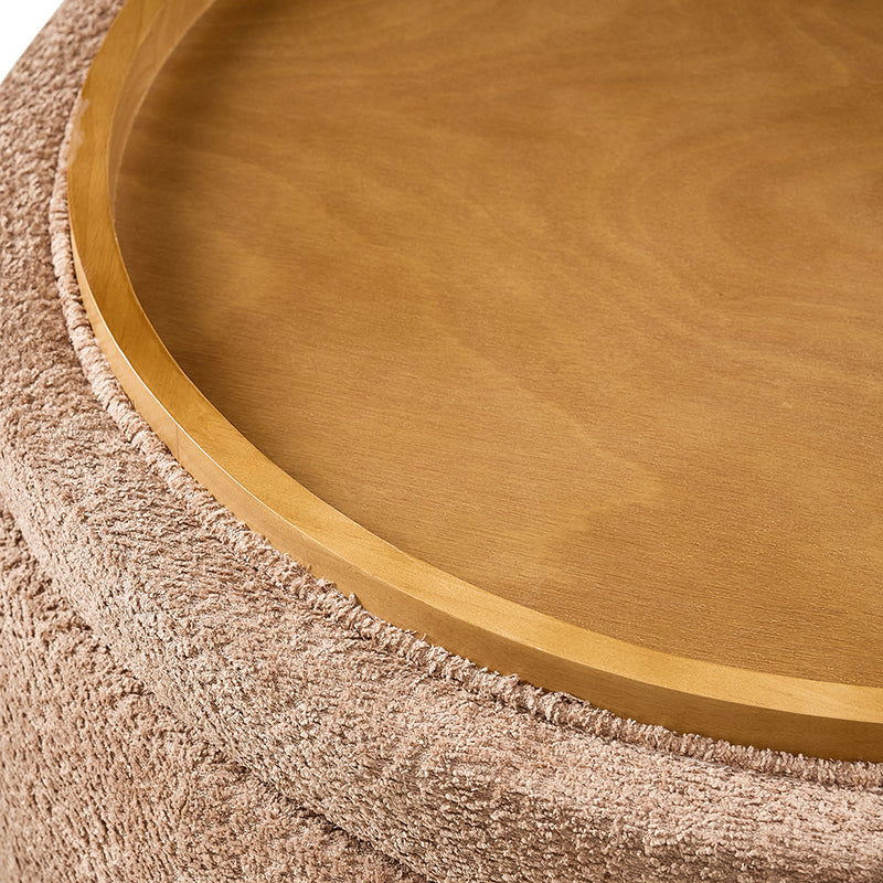 Eon Round Storage Ottoman with Reversible Tray – Soft Upholstered Accent Footstool