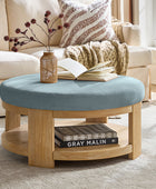 Celestia Modern Linen Round Ottoman with Storage Shelf