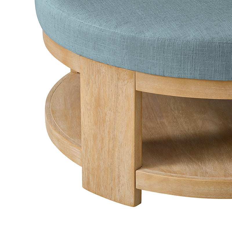 Celestia Modern Linen Round Ottoman with Storage Shelf