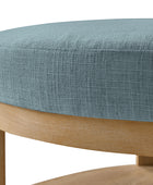 Celestia Modern Linen Round Ottoman with Storage Shelf