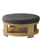 Celestia Modern Linen Round Ottoman with Storage Shelf