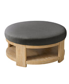 Celestia Modern Linen Round Ottoman with Storage Shelf