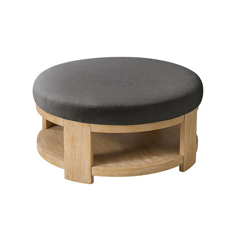 Celestia Modern Linen Round Ottoman with Storage Shelf