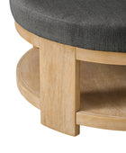 Celestia Modern Linen Round Ottoman with Storage Shelf