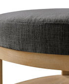 Celestia Modern Linen Round Ottoman with Storage Shelf