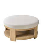 Celestia Modern Linen Round Ottoman with Storage Shelf