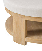Celestia Modern Linen Round Ottoman with Storage Shelf