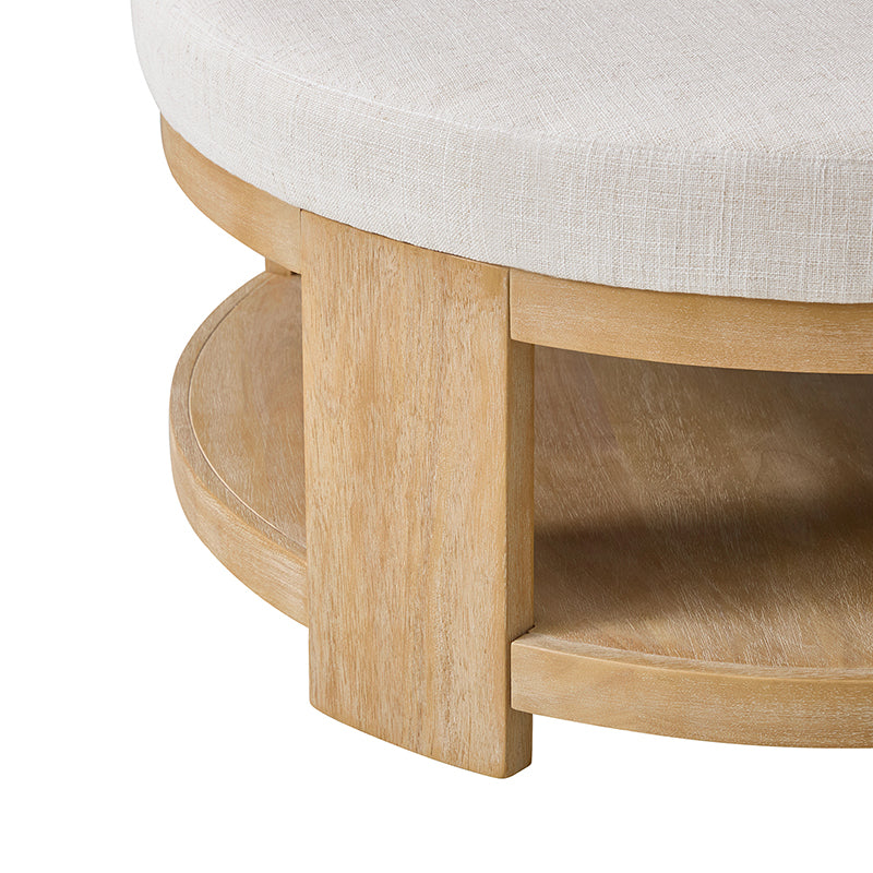 Celestia Modern Linen Round Ottoman with Storage Shelf