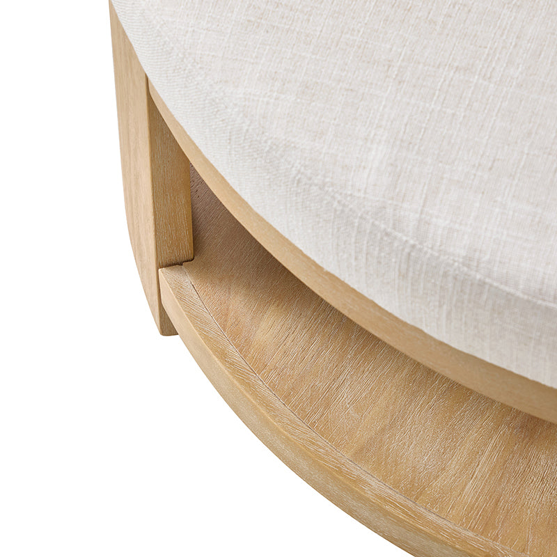 Celestia Modern Linen Round Ottoman with Storage Shelf