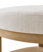 Celestia Modern Linen Round Ottoman with Storage Shelf