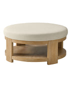 Celestia Modern Linen Round Ottoman with Storage Shelf