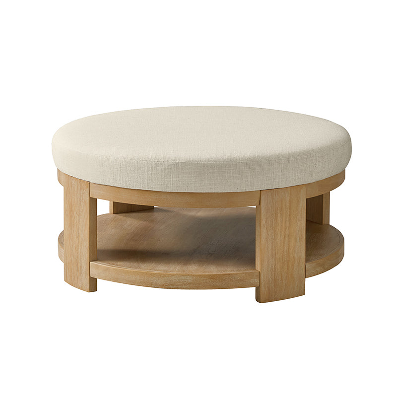 Celestia Modern Linen Round Ottoman with Storage Shelf