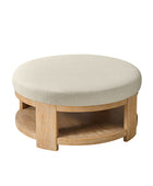 Celestia Modern Linen Round Ottoman with Storage Shelf