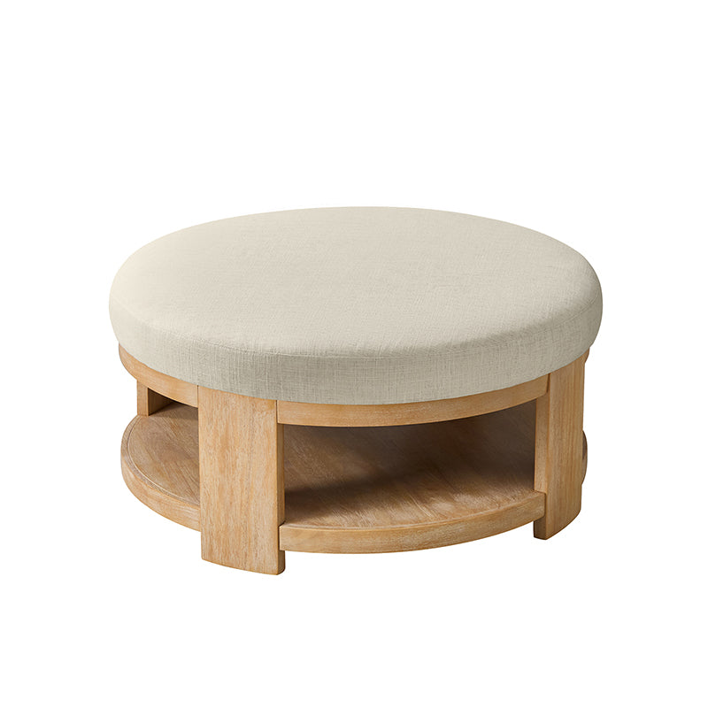 Celestia Modern Linen Round Ottoman with Storage Shelf