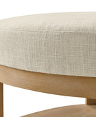 Celestia Modern Linen Round Ottoman with Storage Shelf