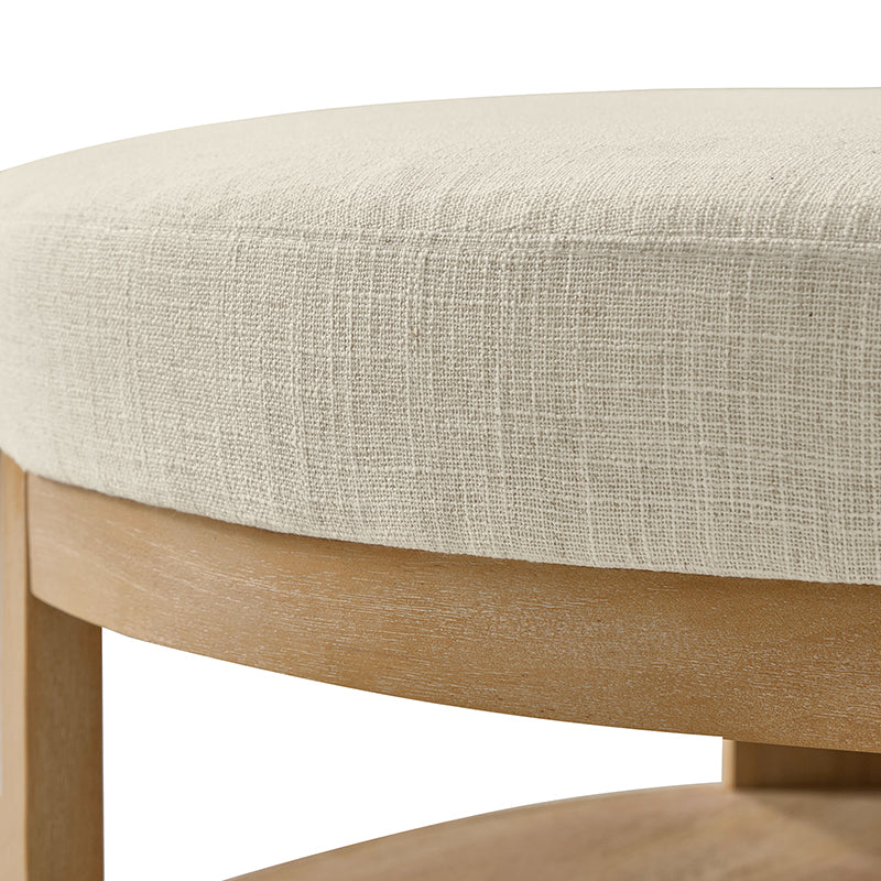 Celestia Modern Linen Round Ottoman with Storage Shelf