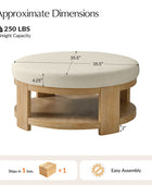 Celestia Modern Linen Round Ottoman with Storage Shelf