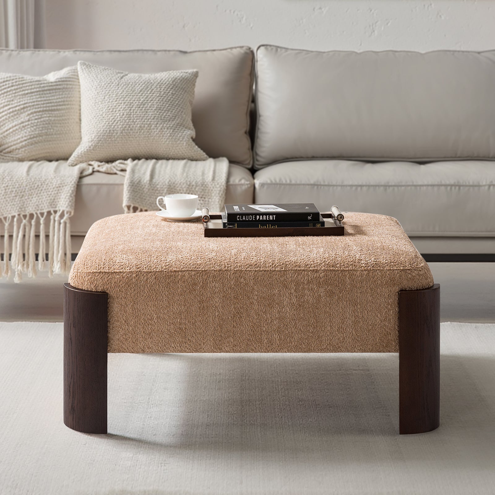 Savannah Modern Round Ottoman – Plush Chenille Footrest & Extra Seating