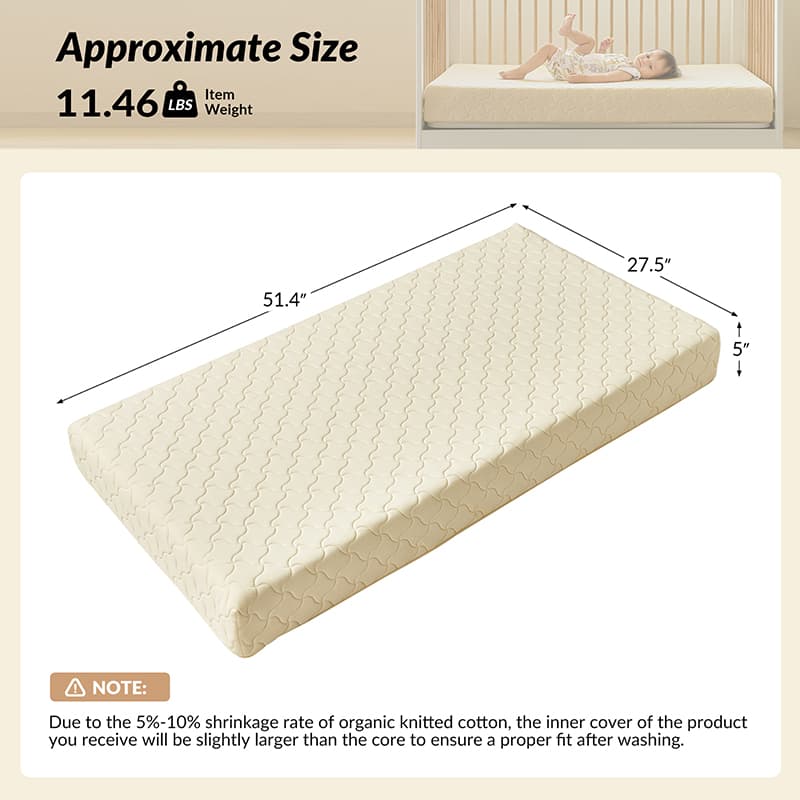 2-Stage Crib Toddler Bed Mattress Topper-BEIGE HULALA HOME