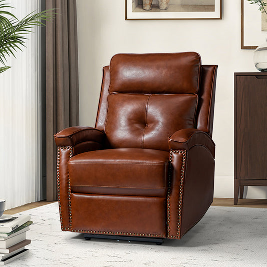 Stefan Genuine Leather Power Recliner with Nailhead Trim