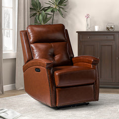 Stefan Genuine Leather Power Recliner with Nailhead Trim