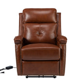 Stefan Genuine Leather Power Recliner with Nailhead Trim
