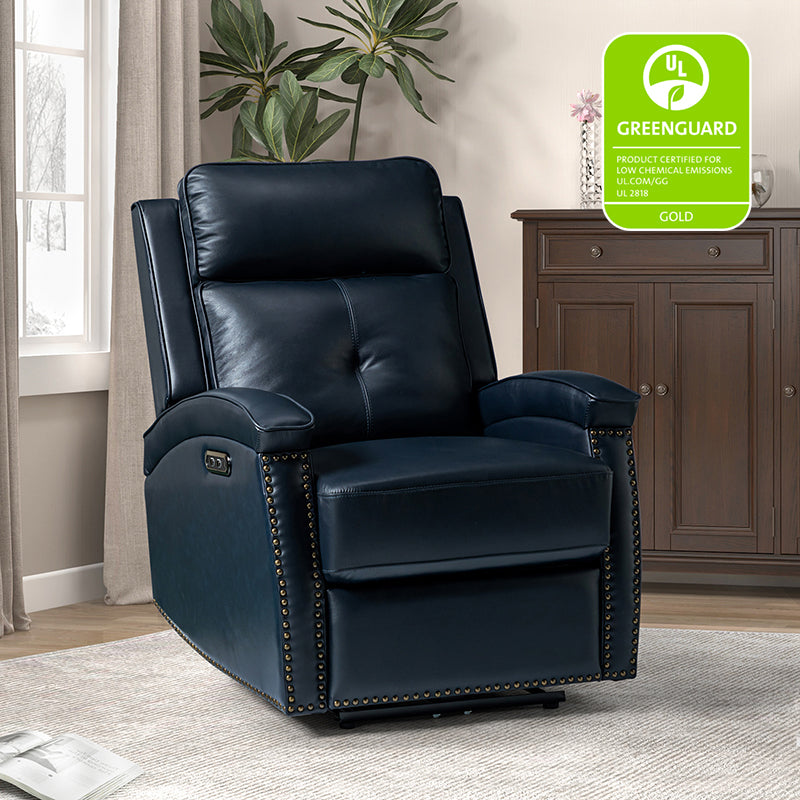 Stefan Genuine Leather Power Recliner with Nailhead Trim HULALA HOME