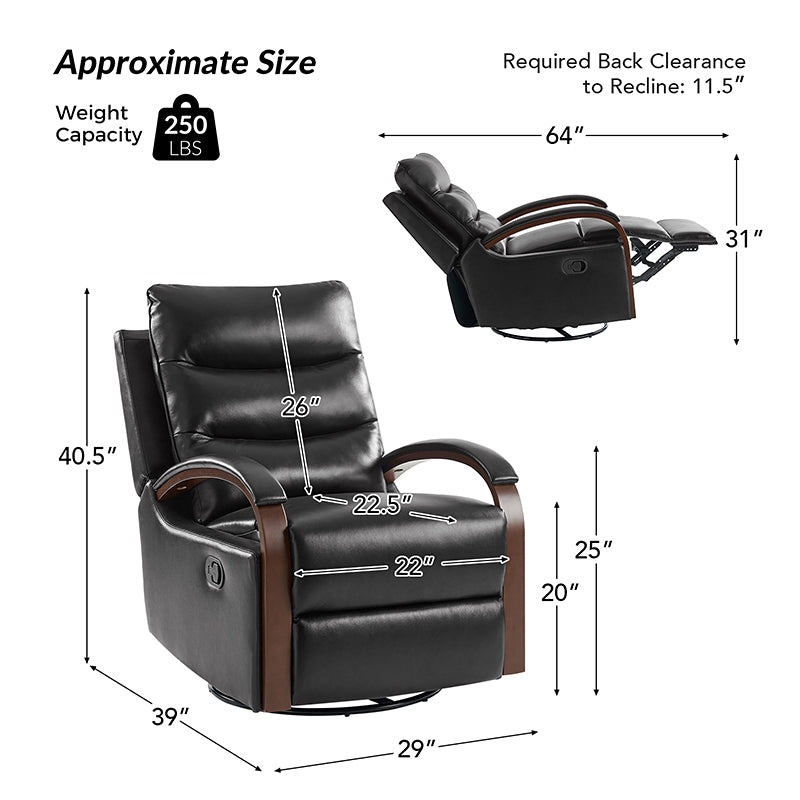 Clemens Genuine Leather Swivel Rocking Manual Recliner