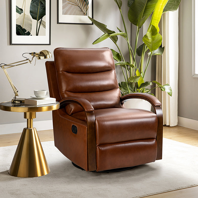 Brown leather swivel on sale recliner chair