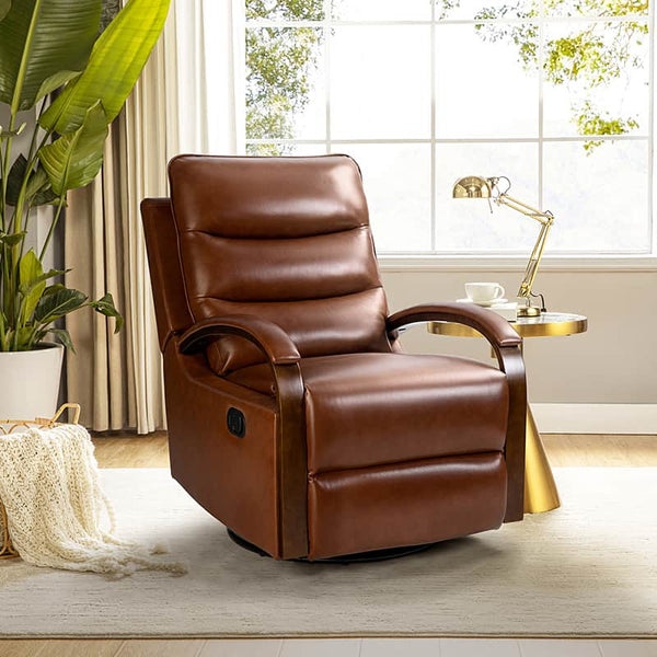 Clemens Genuine Leather Swivel Rocking Manual Recliner