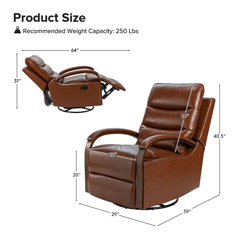 Clemens Genuine Leather Swivel Rocking Manual Recliner