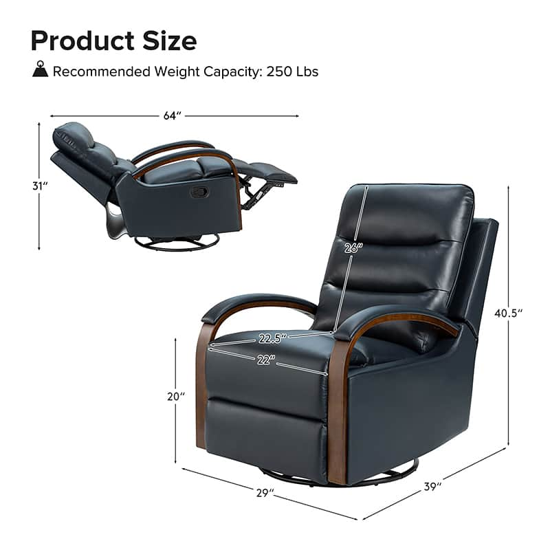 Clemens Genuine Leather Swivel Rocking Manual Recliner