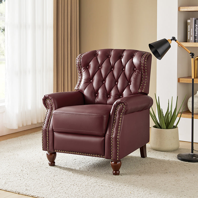 Gabrielle Genuine Leather Living Room Manual Recliner with Nailhead Trim