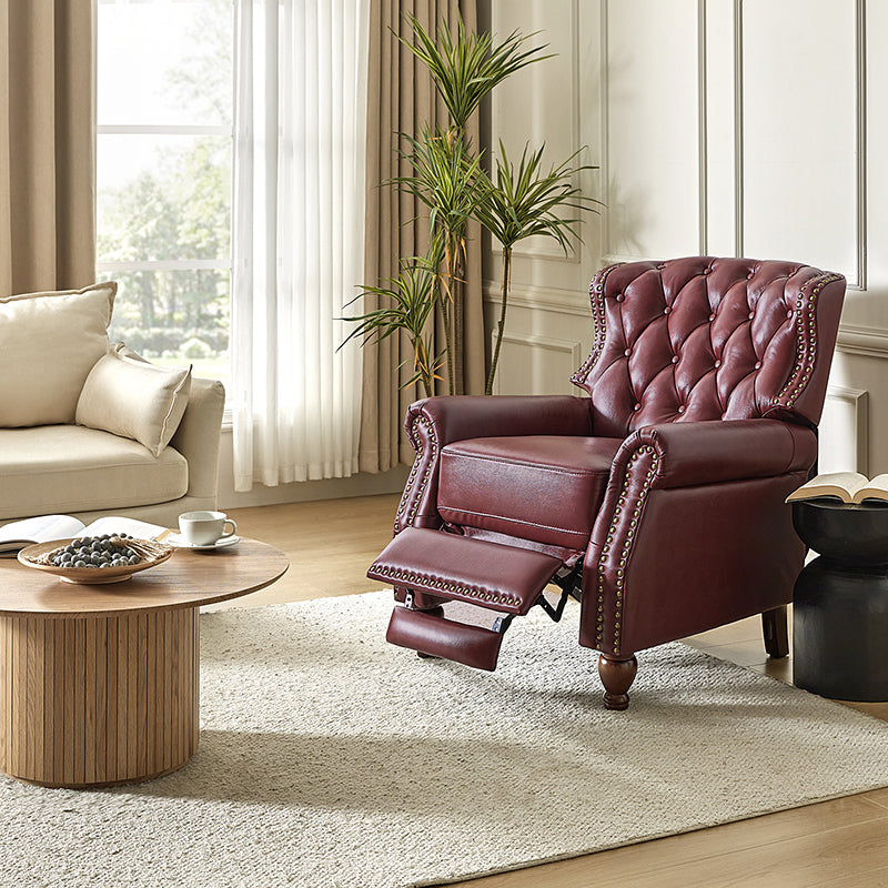 Gabrielle Genuine Leather Living Room Manual Recliner with Nailhead Trim