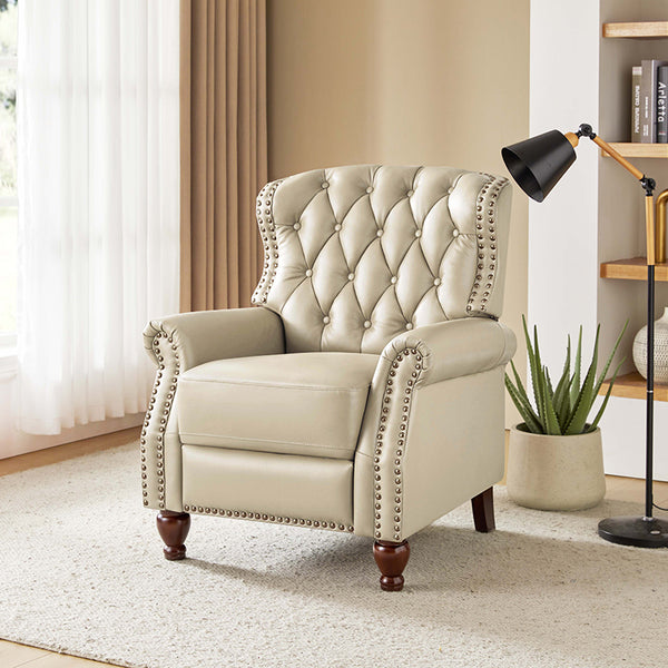 Gabrielle Genuine Leather Living Room Manual Recliner with Nailhead Trim