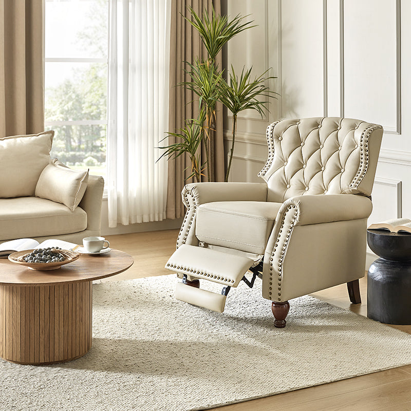 Gabrielle Genuine Leather Living Room Manual Recliner with Nailhead Trim