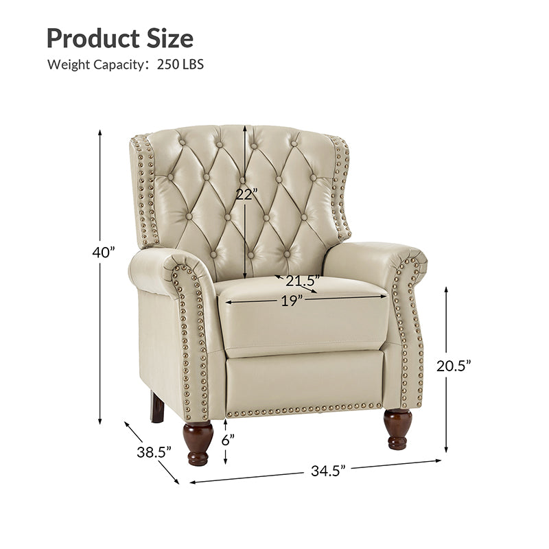 Gabrielle Genuine Leather Living Room Manual Recliner with Nailhead Trim