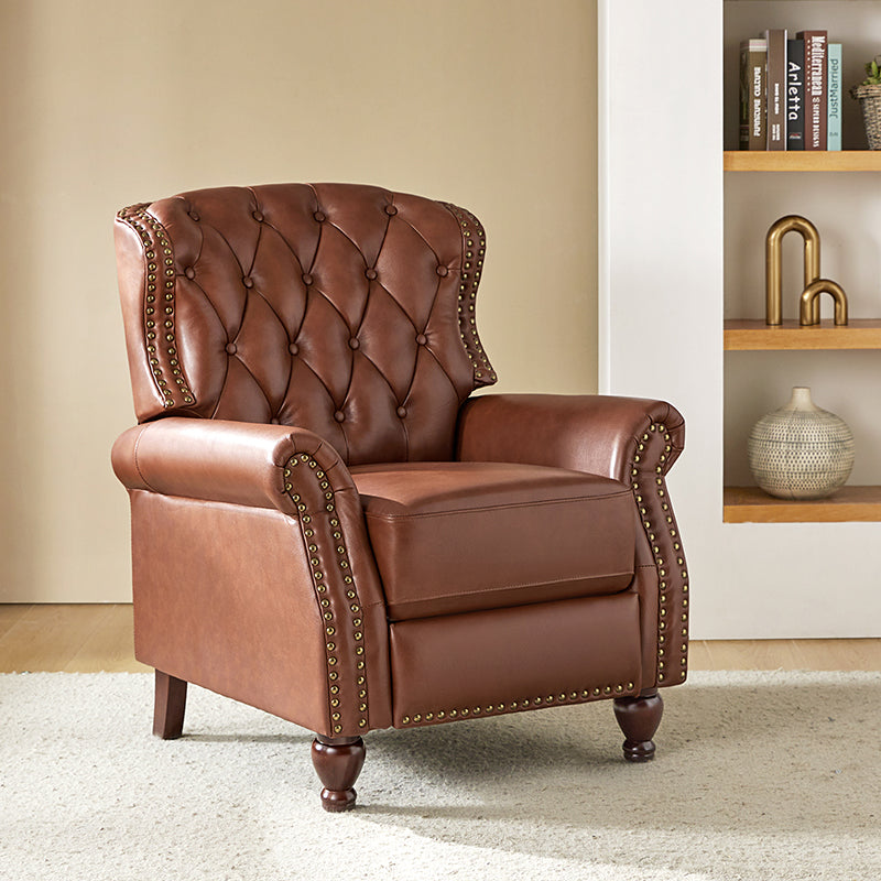 Gabrielle Genuine Leather Living Room Manual Recliner with Nailhead Trim