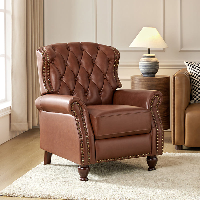 Gabrielle Genuine Leather Living Room Manual Recliner with Nailhead Trim