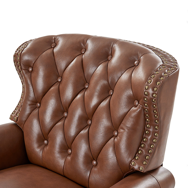 Gabrielle Genuine Leather Living Room Manual Recliner with Nailhead Trim