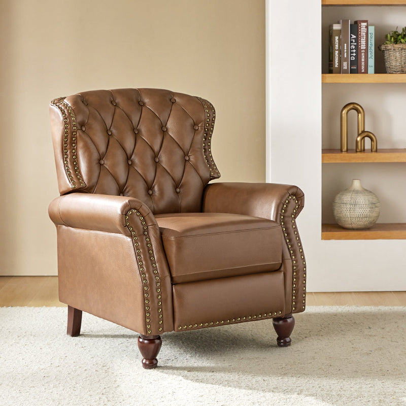 Gabrielle Genuine Leather Living Room Manual Recliner with Nailhead Trim