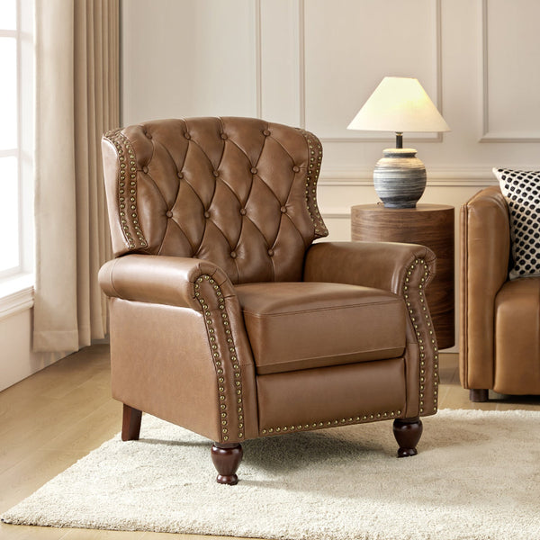 Gabrielle Genuine Leather Living Room Manual Recliner with Nailhead Trim