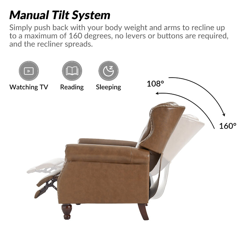 Gabrielle Genuine Leather Living Room Manual Recliner with Nailhead Trim