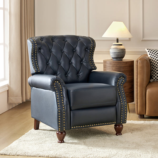 Gabrielle Genuine Leather Living Room Manual Recliner with Nailhead Trim